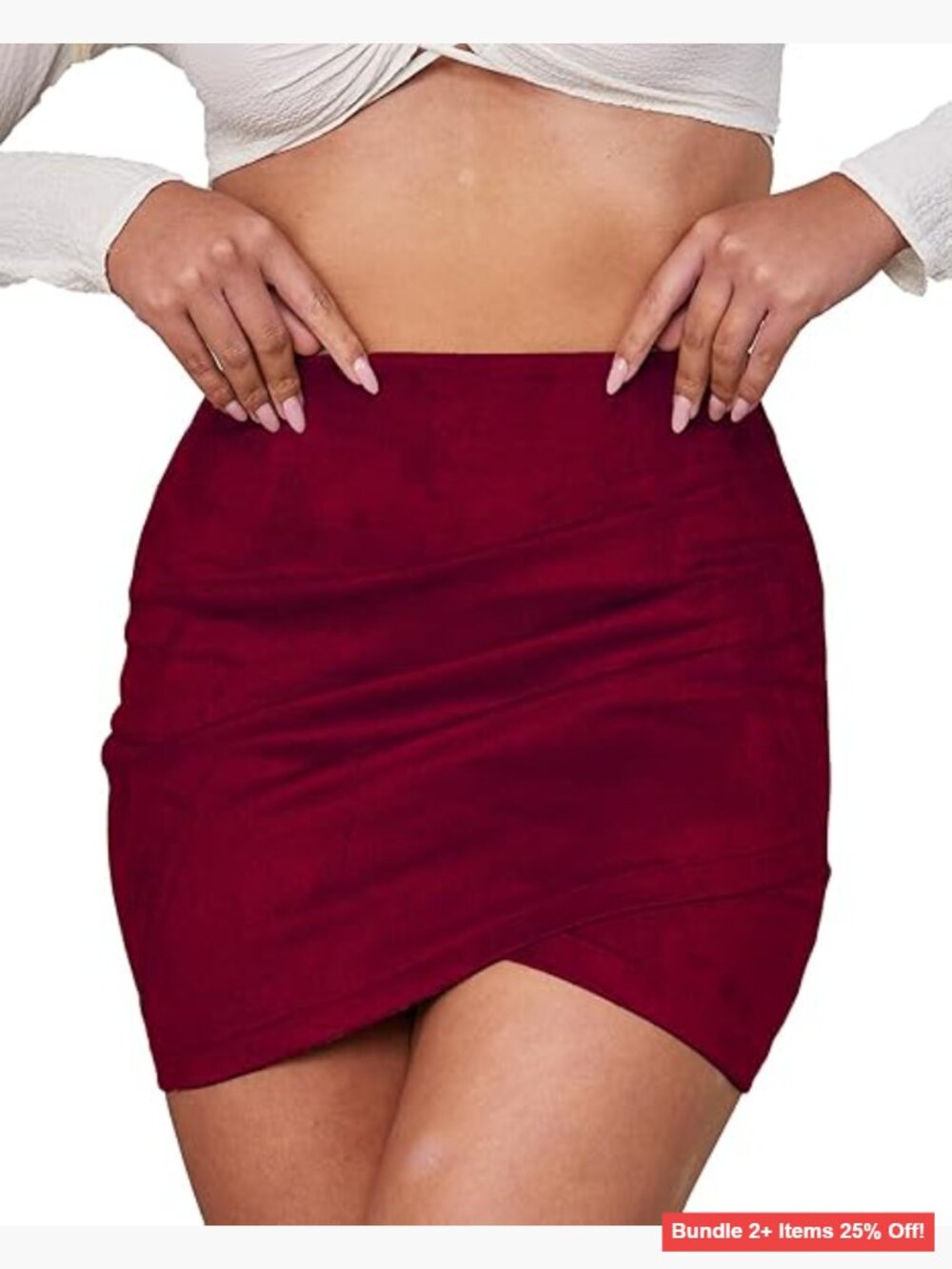 Faux Suede Mini Skirt High Waist Wrap Asymmetrical Ruched Back Zipper